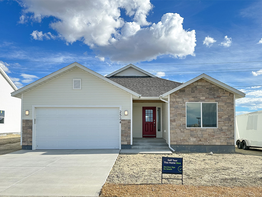 Tour this beautiful new home today stone accents the classic white and black siding Tour this beautiful new home today stone accents the classic white and black siding